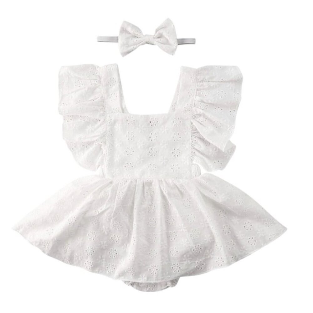 White Cotton Dress first Birthday Romper Clothes outfit White Girl Dress Smash